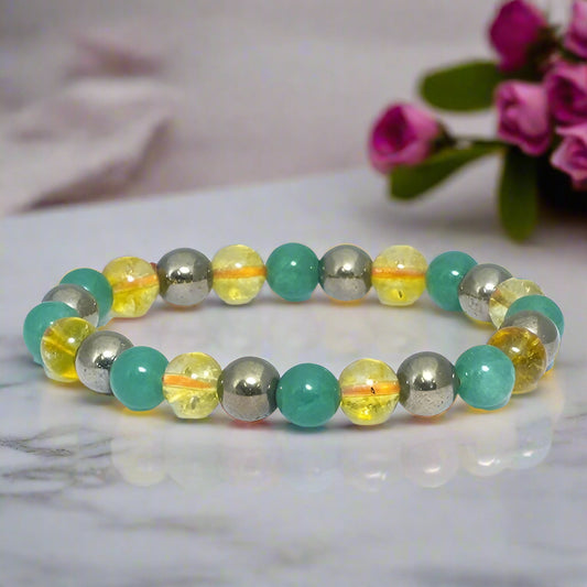 Citrine, Pyrite & Green Aventurine Stones Bracelet For Men & Women Natural Healing Gemstone By REBUY