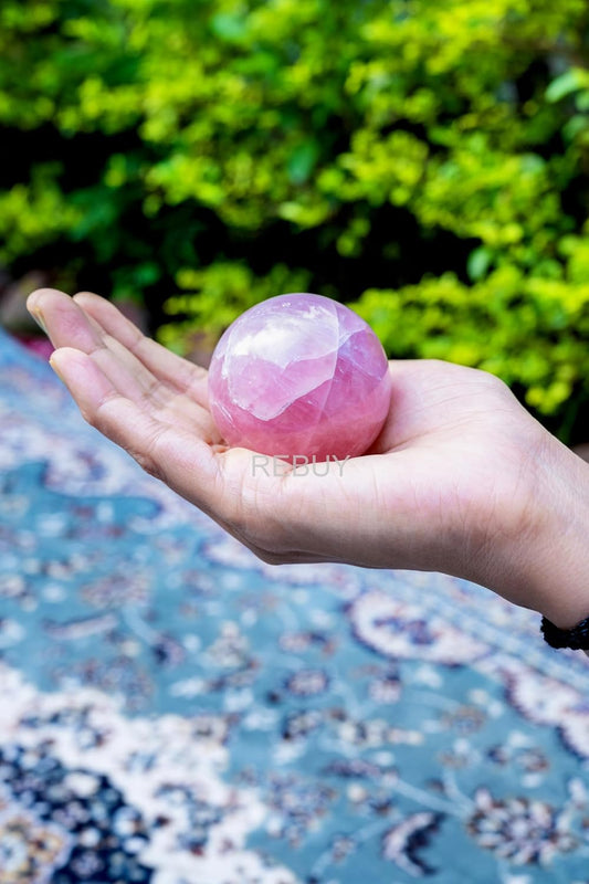 Rose Quartz Stone Sphere Ball with Stand 50mm Gemstone for Home Décor 200g Tabletop Showpiece BY REBUY