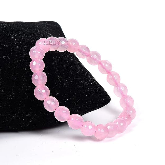 Rose Quartz Diamond Cut Stone Bracelet for Men & Women 8mm Lab Certified Bracelet Natural Healing Gemstone BY REBUY
