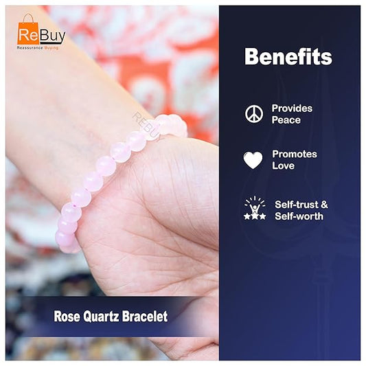 Rose Quartz Stone Brcaelet Lab Certificate 8mm Bracelet for Men & Women Natural Healing Gemstone BY REBUY