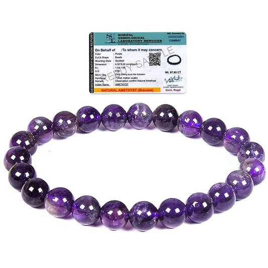 Amethyst Stone Bracelet Original & Lab Certified 8mm for Men & Women By REBUY