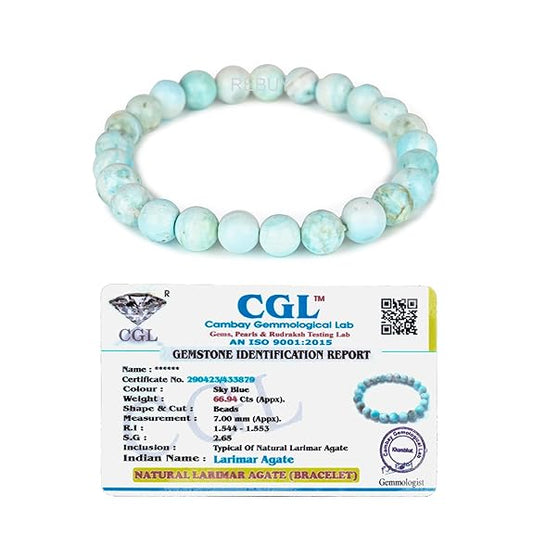 Larimar Agate Stone Bracelet for Men & Women 7MM Lab Certified Natural Round Bead Crystal Healing Gemstone BY REBUY