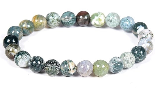 Moss Agate Stone Bracelet for Men & Women 8mm Natural Healing Crystal Gemstone BY REBUY