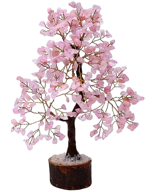 Rose Quartz Stone Tree 300 Beads Natural Gemstone for Reiki Vastu, Feng Suai & Home office Decor 9inch BY REBUY