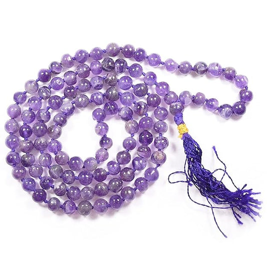 Amethyst Stone Mala Necklace Meditation 6MM Round Beads 108 + 1 Beads BY REBUY
