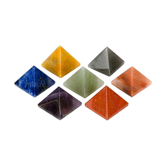 Seven Chakra Pyramid Set Amethyst, Grey Stone, Lapis, Jade, Yellow Aventurine, Carnelian, Red Jasper By REBUY
