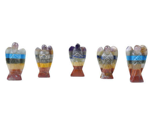 REBUY Seven Chakra Stone Angel | Natural Chakras Healing Gemstone Crystal for Chakra Alignment for Holistic Well-being, Spiritual Balance, Meditation and Energy Work, Vastu Placement, Home Office Decor | 2 Inch