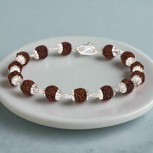 Rudraksha Beads Bracelet In Silver Caps Lab Certified Natural For Men & Women BY REBUY