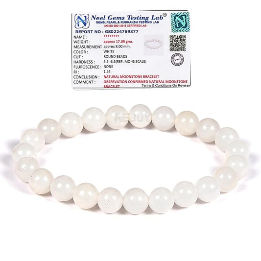 Moonstone Crystal Gemstone Bracelet for Men & Women 8mm Natural Healing Lab Certified Stone BY REBUY