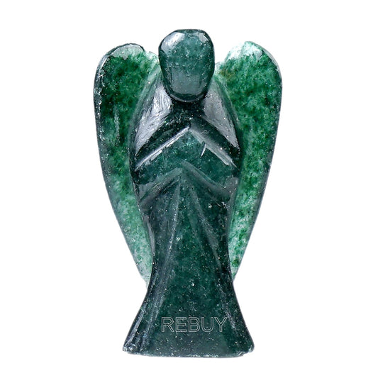 REBUY Green Jade Gemstone Angel Crystal Angel Natural Healing Stone Angel Hand Carved Stone Angel Gift, Size 2 Inch