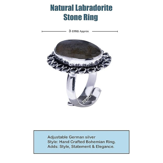 Labradorite German silver Adjustable Ring Natural Healing Crystal Gemstone for Both Men and Women BY REBUY