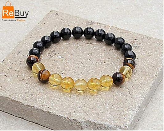 Tiger Eye, Citrine And Black Tourmaline Stone Bracelet for Men & Women Lab Certified Natural Healing Gemstone BY REBUY