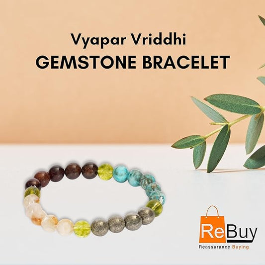 Vypaar Vriddhi Citrine, Pyrite, Turquoise, Hessonite & Peridot Stone Bracelet 8mm Natural Healing Gemstone BY REBUY