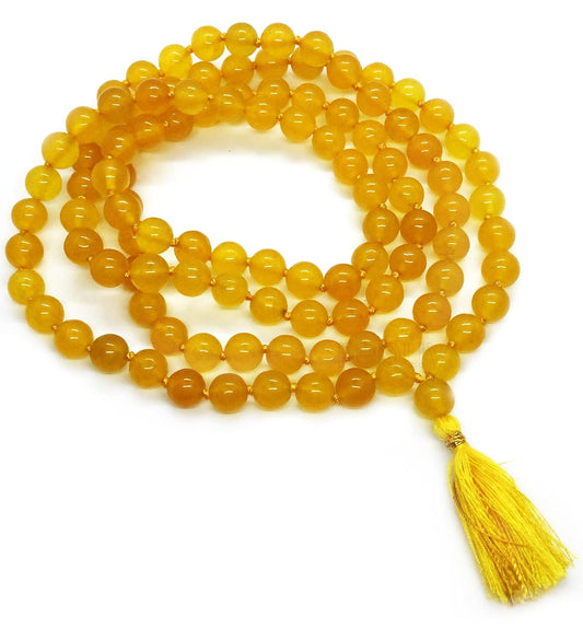 Yellow Agate Stone Japa Mala Crystal Healing 6mm Gemstone 108+1 Beads for Men & Women BY REBUY
