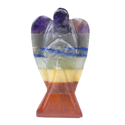 REBUY Seven Chakra Stone Angel | Natural Chakras Healing Gemstone Crystal for Chakra Alignment for Holistic Well-being, Spiritual Balance, Meditation and Energy Work, Vastu Placement, Home Office Decor | 2 Inch