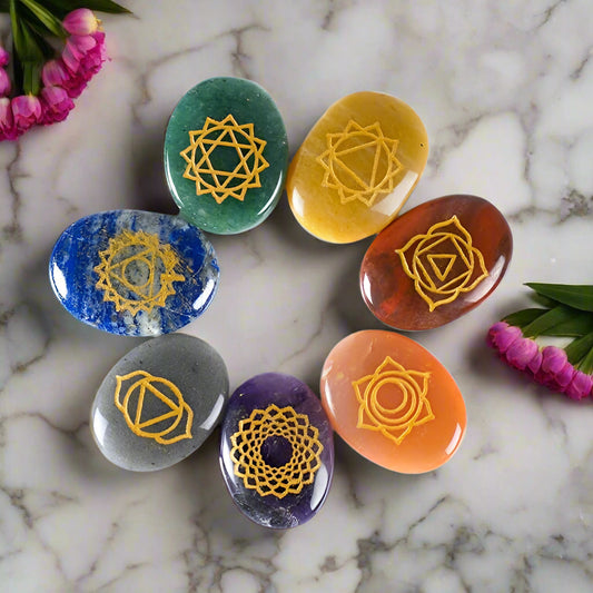 7 Chakra Palm Oval Shape Stone Natural Reiki Crystal Gemstone BY REBUY