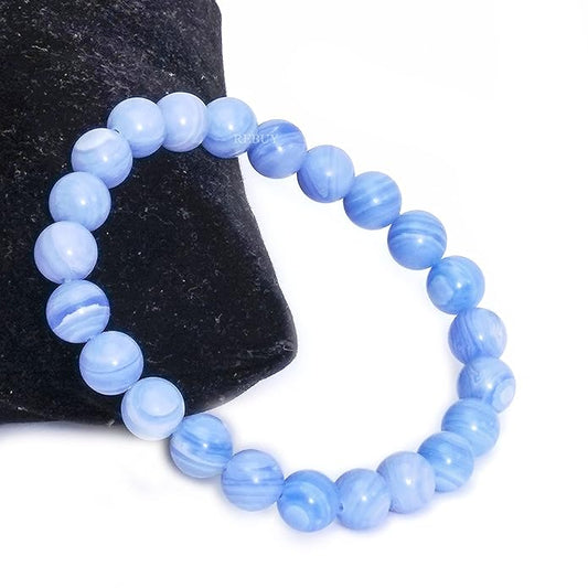 Blue Lace Agate Stone Bracelet for Men & Women 8mm Natural Healing Gemstone BY REBUY
