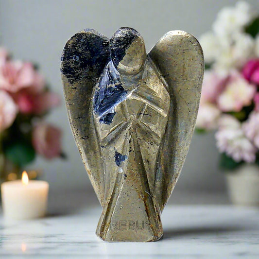 Pyrite Angel Crystal Angel Natural Healing Stone Angel Hand Carved Stone Angel Gift, Size 2 Inch by REBUY