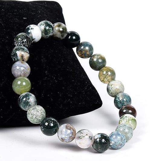 Moss Agate Stone Bracelet for Men & Women 8mm Natural Healing Crystal Gemstone BY REBUY