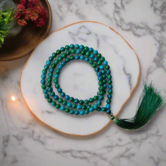 Chrysocolla Stone Mala 8 mm Beads for Men and Women Reiki Crystal Healing Stone BY REBUY
