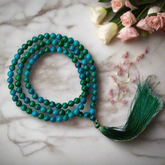 Chrysocolla Stone Mala 8 mm Beads for Men and Women Reiki Crystal Healing Stone BY REBUY