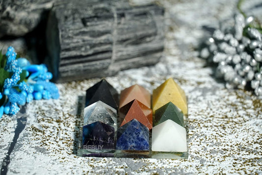 Nav Graha 9 Pyramid Set 2x2 Inch for Vastu Feng Shui Reiki Natural Crystal Healing Gemstone By REBUY
