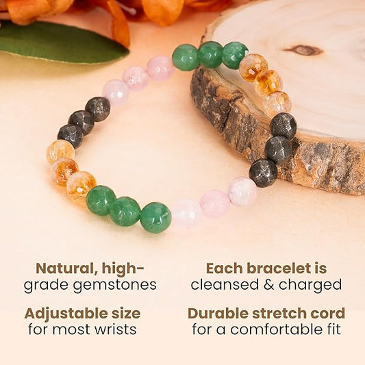 Love and Wealth Magnet Stone Diamond Cut Bracelet – 8mm for Men & Women Natural Healing Citrine, Pyrite, Rose Quartz, Green Aventurine Gemstone BY REBUY