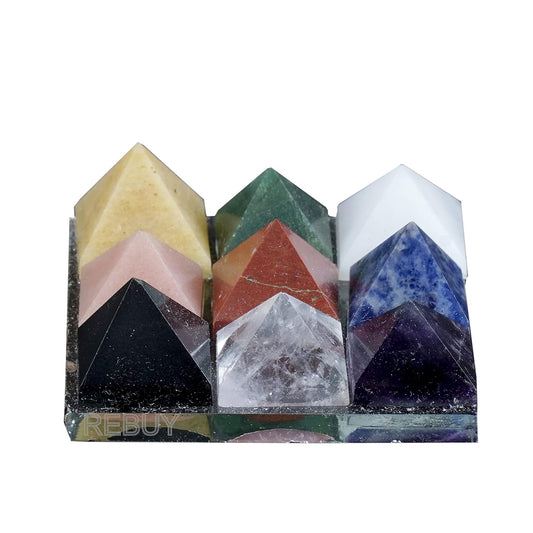 Nav Graha 9 Pyramid Set 2x2 Inch for Vastu Feng Shui Reiki Natural Crystal Healing Gemstone By REBUY