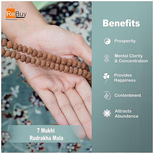 7 Mukhi Rudraksha Mala Rudraksh Jaap Mala for Men & Women, 108+1 Beads by REBUY