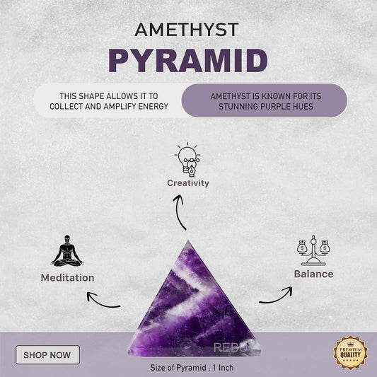 Amethyst Stone Pyramid for Vastu Reiki Feng Shui Pyramid Home Office Decor 35mm BY REBUY