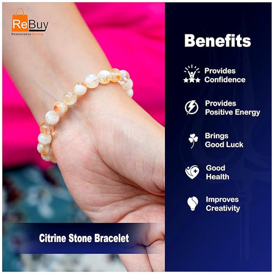 Yellow Citrine Stone Bracelet for Men & Women 8mm Gemstone Bracelet To Improves Creativity, Confidence, Positive Energy & Good Luck By Rebuy
