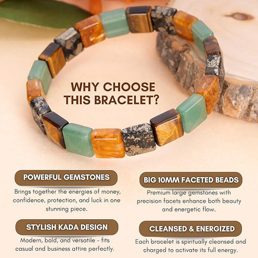 Money Magnet Kada Bracelet for Men & Women | Citrine, Tiger Eye, Green Aventurine & Pyrite, Natural Healing Money Magnet Gemstone Help to Money Attrect Powerful Crystal 10mm Beads Pack Of 1 BY REBUY