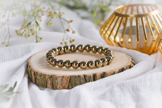 Golden Pyrite Bracelet Money Magnet Bracelet Bead Size 8 mm Lab Certified By REBUY