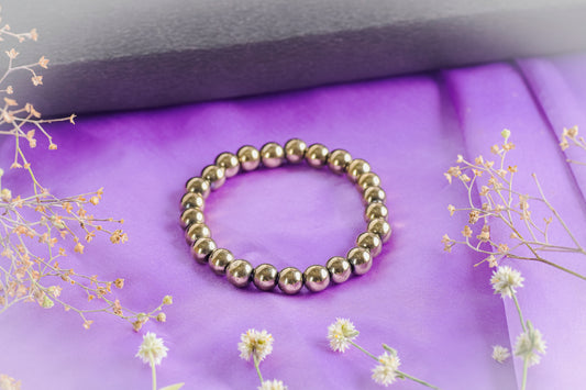 Golden Pyrite Bracelet Money Magnet Bracelet Bead Size 8 mm Lab Certified By REBUY