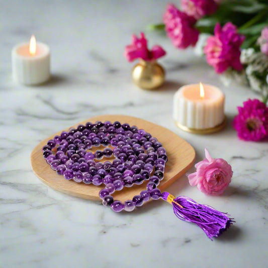 Amethyst Stone Mala Necklace Meditation 6MM Round Beads 108 + 1 Beads BY REBUY