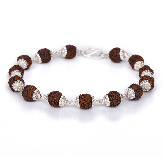 Rudraksha Beads Bracelet, Silver Caps Natural Rudraksha Beads Bracelets