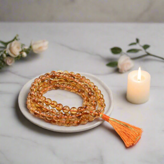 Citrine Stone Mala 8 mm 108 Beads Jaap Mala for Men and Women BY REBUY