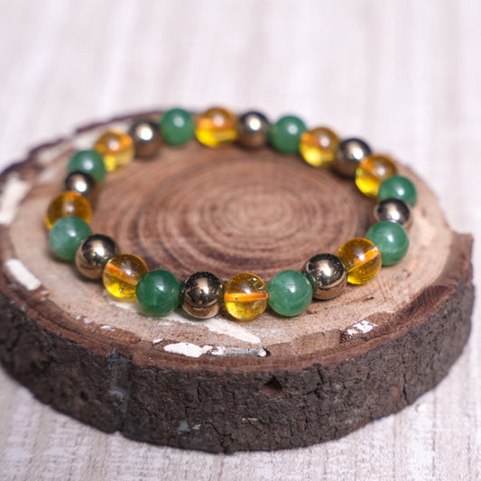 Citrine, Pyrite & Green Aventurine Stones Bracelet For Men & Women Natural Healing Gemstone By REBUY