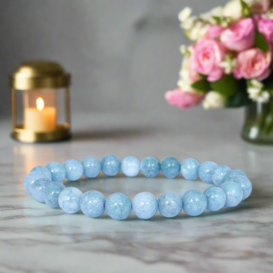 Aquamarine Stone Bracelet for Men & Women 8mm Natural Healing Lab Certified Gemstone BY REBUY