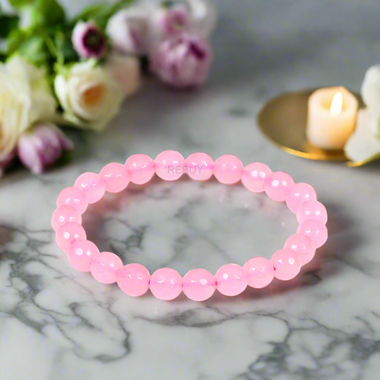 Rose Quartz Diamond Cut Stone Bracelet for Men & Women 8mm Lab Certified Bracelet Natural Healing Gemstone BY REBUY