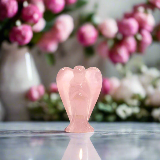 2 Inch Rose Quartz Angel Crystal Natural Healing Hand Carved Gemstone by REBUY