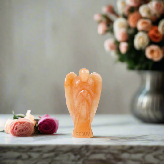 Red Aventurine Angel Crystal Angel Natural Healing Stone Angel Hand Carved Stone Angel Gift, Size 2 Inch
