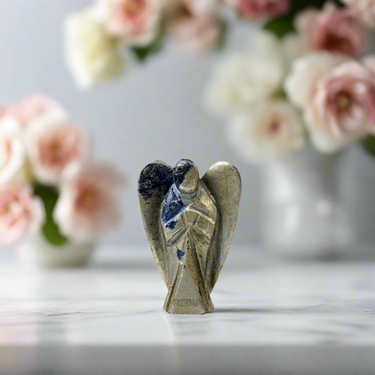 Pyrite Angel Crystal Angel Natural Healing Stone Angel Hand Carved Stone Angel Gift, Size 2 Inch by REBUY