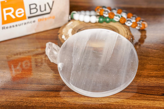 Selenite Stone Round Plate Natural Healing Crystal Cleansing Charge Crystal Gemstone - 9cm