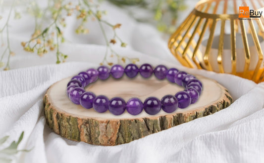 Amethyst Stone Bracelet Original & Lab Certified 8mm for Men & Women By REBUY