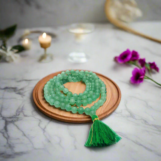 Green Aventurine Stone Japa Mala Crystal Healing 6MM Gemstone 108 + 1 Prayer Beads Lab Certificate BY REBUY