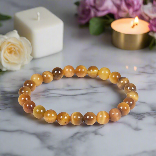 Cats Eye Stone Bracelet Lab Certified 8mm Natural Healing Gemstone for Men & Women BY REBUY
