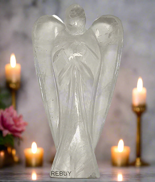 Crystal Clear Quartz Lucky Angel for Reiki Crystal Healing Therapy, Crystal Angel Natural Healing Stone Angel Hand Carved Stone Angel 2 Inch by REBUY