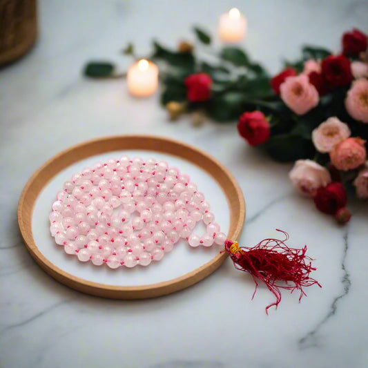 Rose Quartz Stone Mala 6mm Crystal for Men & Women 108 Round Beads BY REBUY