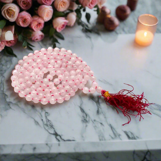 Rose Quartz Stone Mala 6mm Crystal for Men & Women 108 Round Beads BY REBUY